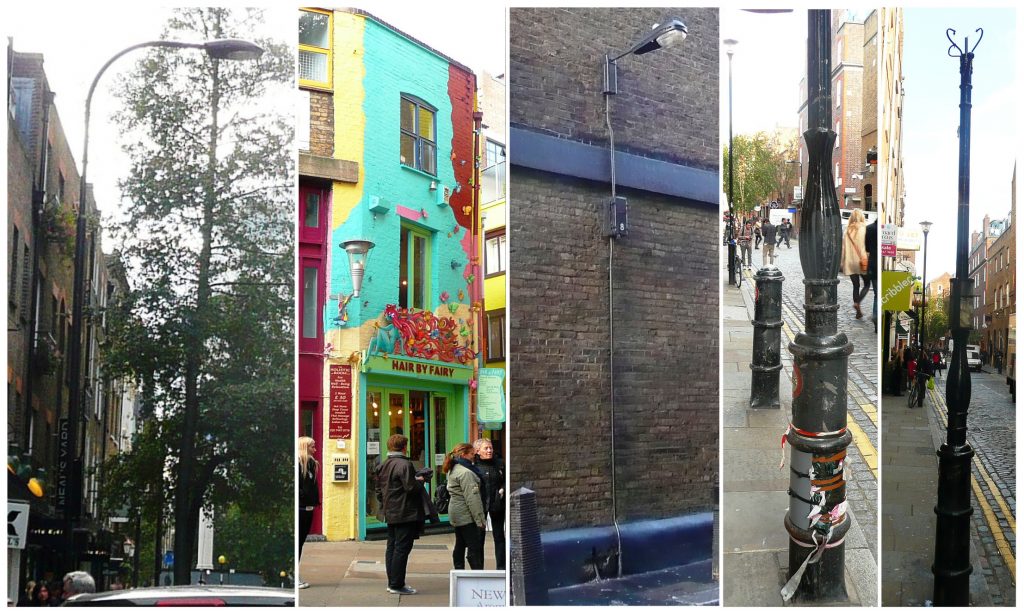 Montage of photographs of street lighting showing damaged columns and different forms