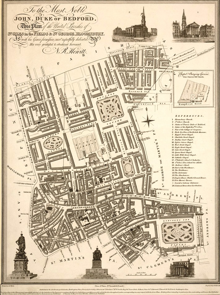 Print of Map of The Bedford Estate 1824.