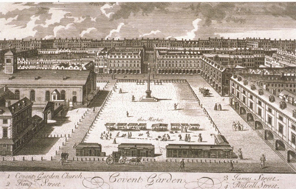 Illustration of the Piazza, Covent Garden from 1720