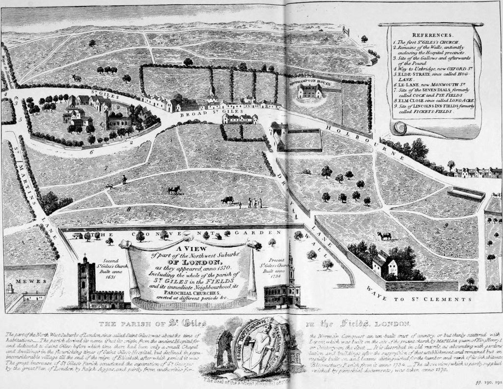 Map of Parish of St Giles in the Fields and adjacent lands, 1570