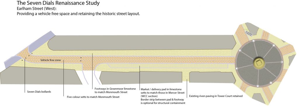 Diagram of treatment of Earlham Street West junction with Shaftesbury Avenue