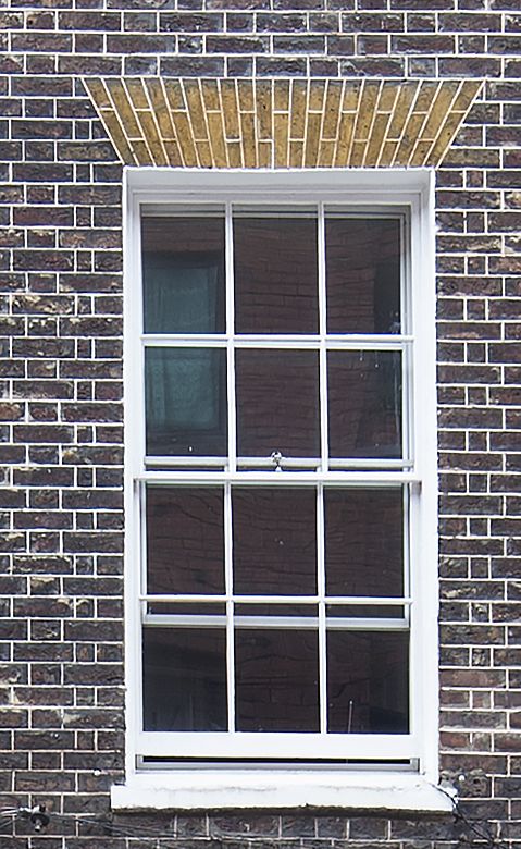 A six-pane sash window