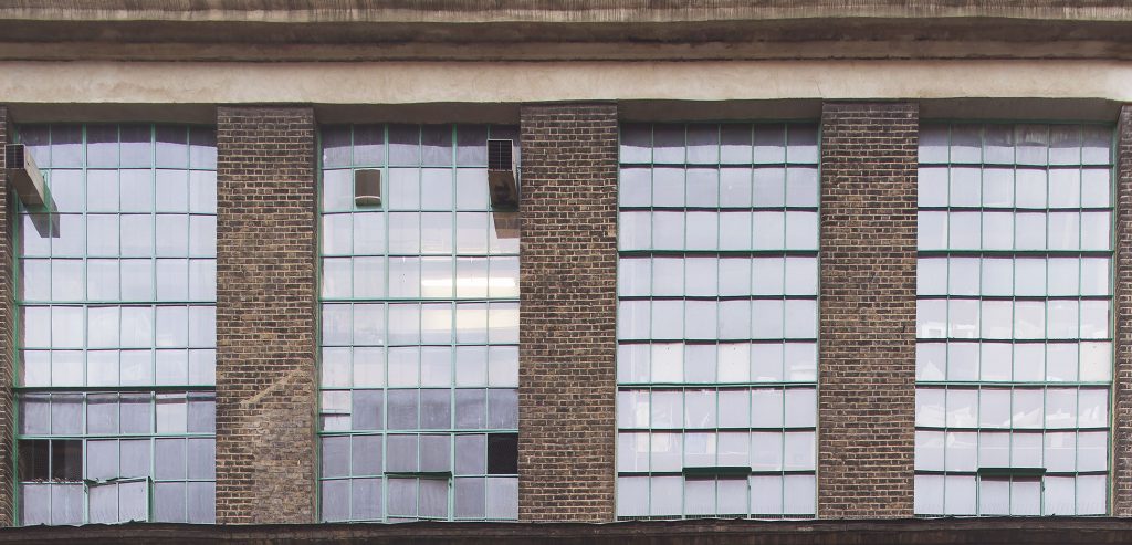 Windows on warehouse building