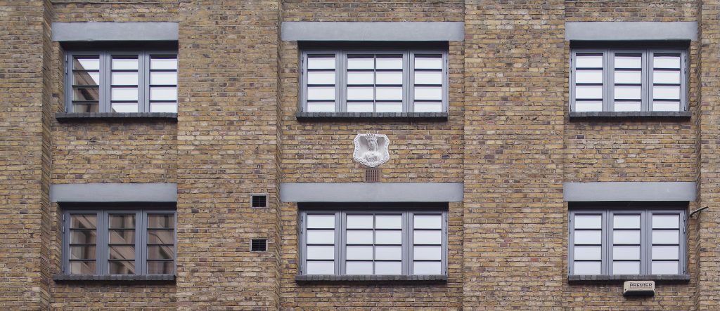 Windows on warehouse building