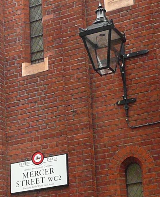 Covent Garden wall mounted lantern with adjacent street name plate