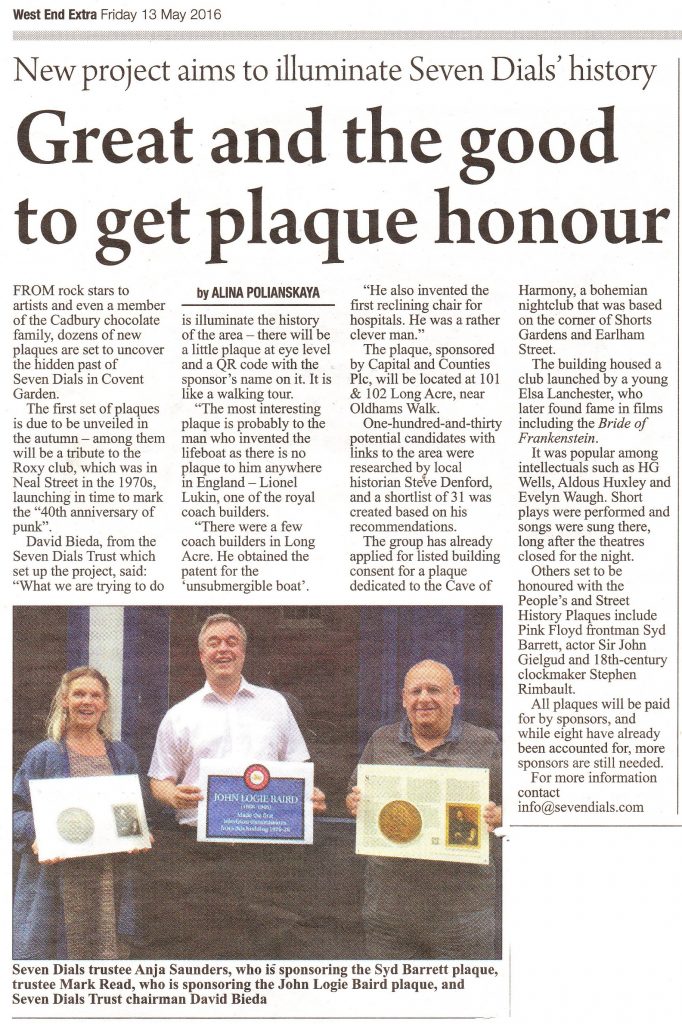Press Cutting from West End Extra about the People's Plaque scheme